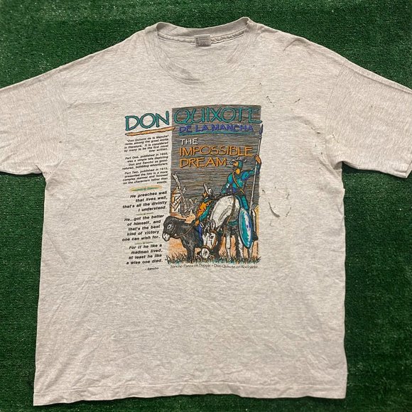 Vintage 90s Don Quixote Book Quote Grunge Single Stitch Tee - Picture 1 of 11